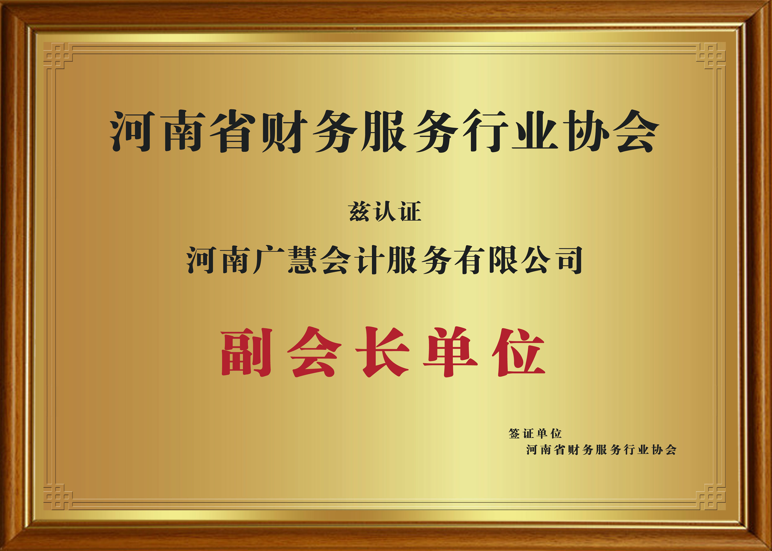 河南省财务服务协会副会长单位